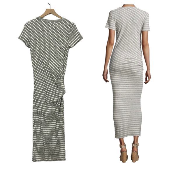 James Perse Striped Tucked Maxi Dress - Gray/White - 1 (Small) - Picture 2 of 13